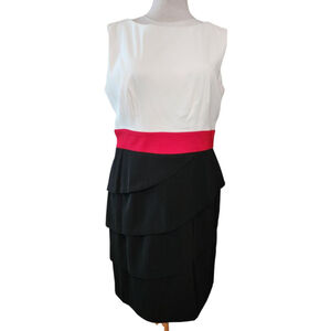 Connected Apparel Size 16 Sleeveless Colorblock Dress Ivory Red Black Tiered NWT